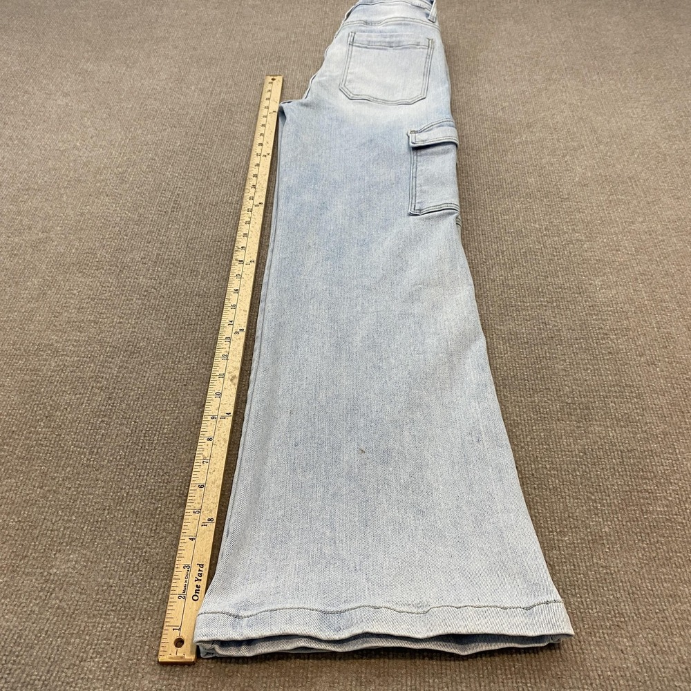 Risen Wide Leg Cargo Jeans Womens 27 Blue Light Wash High Rise Stretch Denim - Picture 11 of 14
